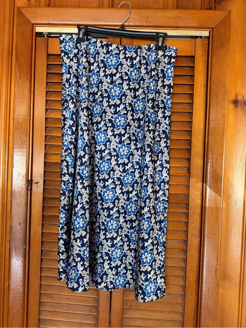 J.Crew Floral Satin Midi Skirt Blue Navy White XL